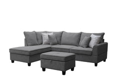 Gabriella 99"W Gray Fabric Sectional Sofa with Left-Facing Chaise and Storage Ottoman