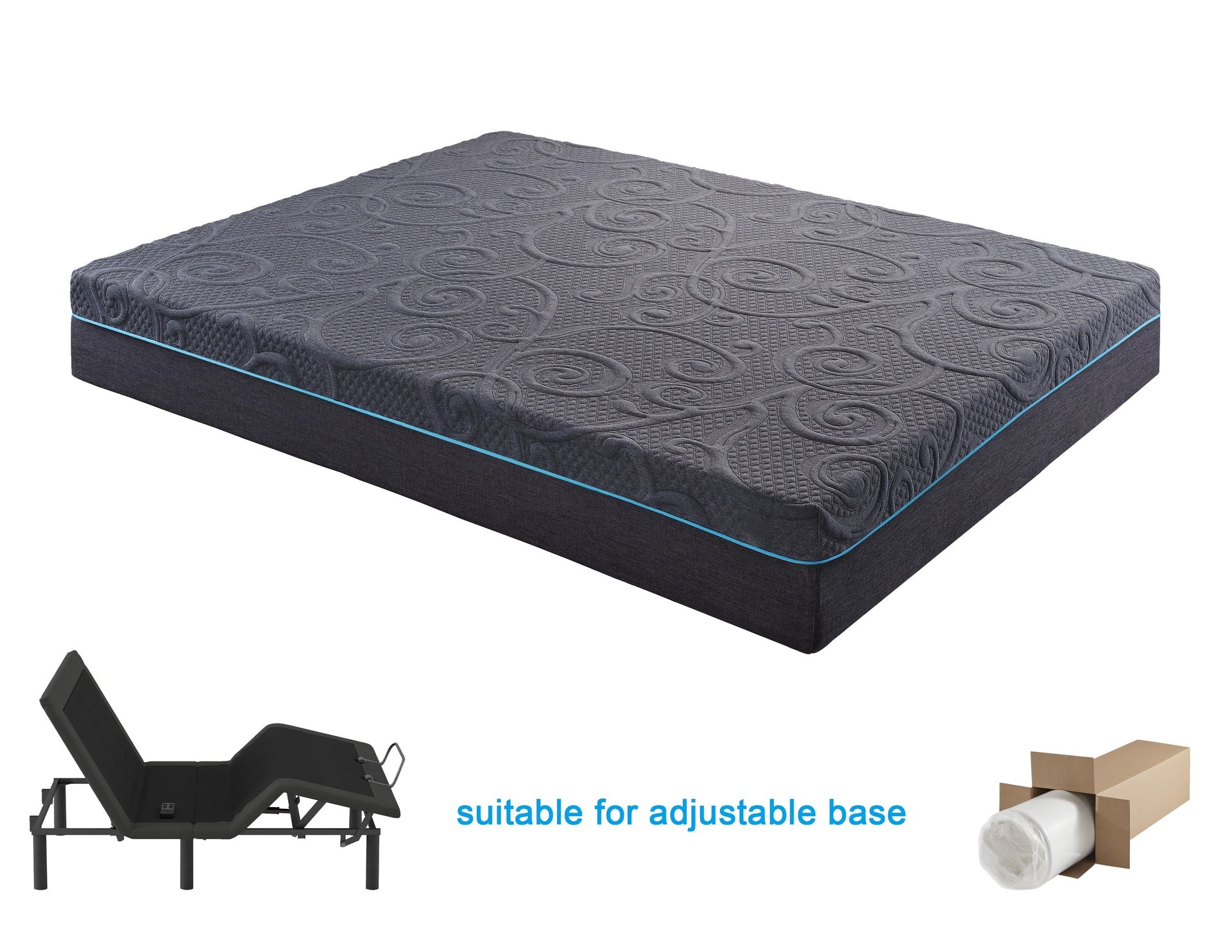 14-inch Eastern King Size Bed Mattress Gel-Infused Memory Foam Hybrid Mattress, Dark Gray, Mattress in a Box, Medium Firm Comfort