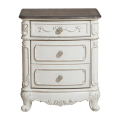 Victorian Style Antique White and Oak Finish Nightstand of 3-Drawer 1pc Carving Design Classic Traditional Bedroom Furniture