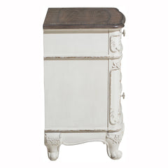 Victorian Style Antique White and Oak Finish Nightstand of 3-Drawer 1pc Carving Design Classic Traditional Bedroom Furniture