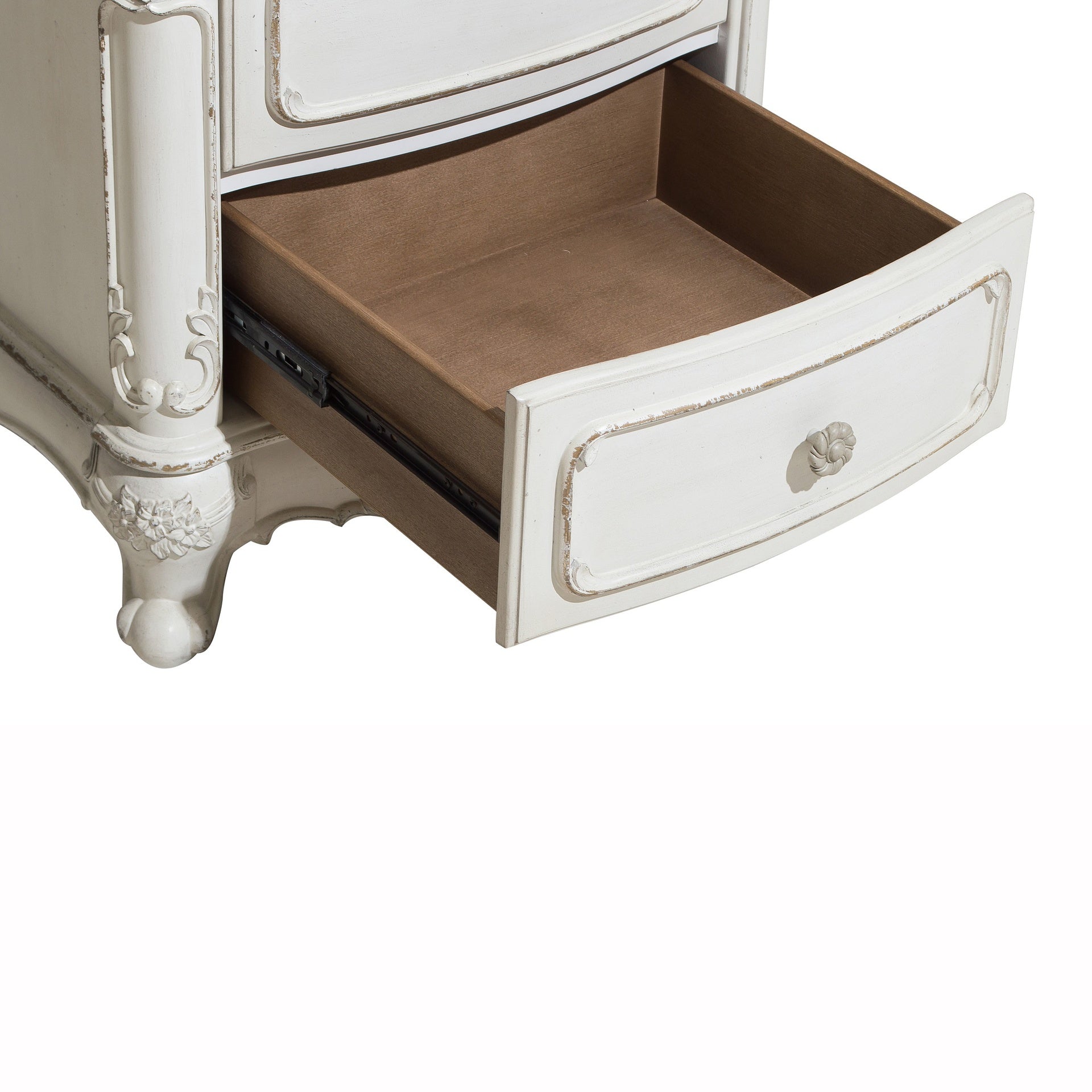Victorian Style Antique White and Oak Finish Nightstand of 3-Drawer 1pc Carving Design Classic Traditional Bedroom Furniture