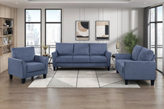 Modern Contemporary Sofa Set 3pc Blue Upholstered Sofa Loveseat Chair Plush Seat Comfort Durable Solid Wood Living Room Furniture