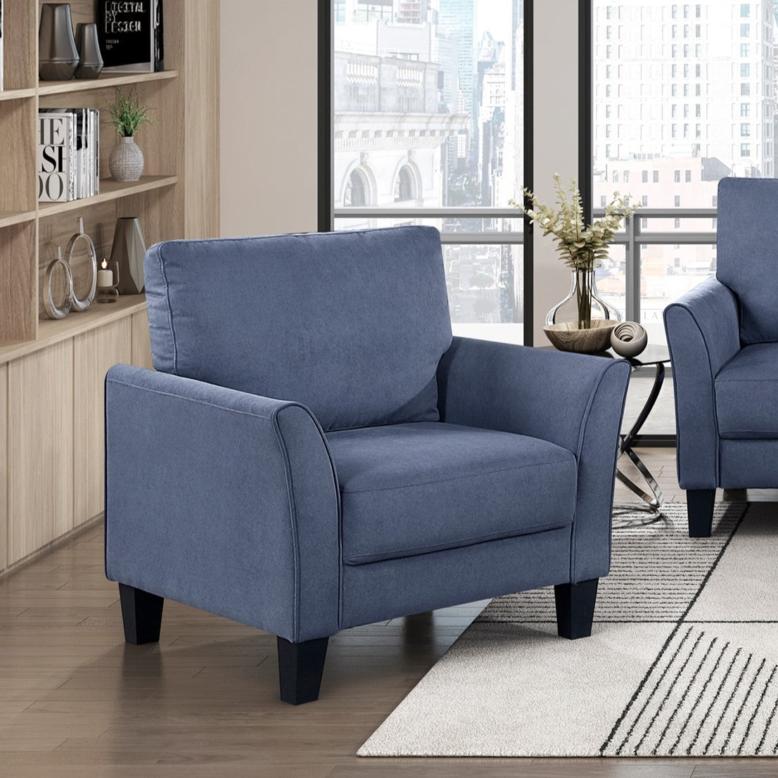 Modern Contemporary Sofa Set 3pc Blue Upholstered Sofa Loveseat Chair Plush Seat Comfort Durable Solid Wood Living Room Furniture