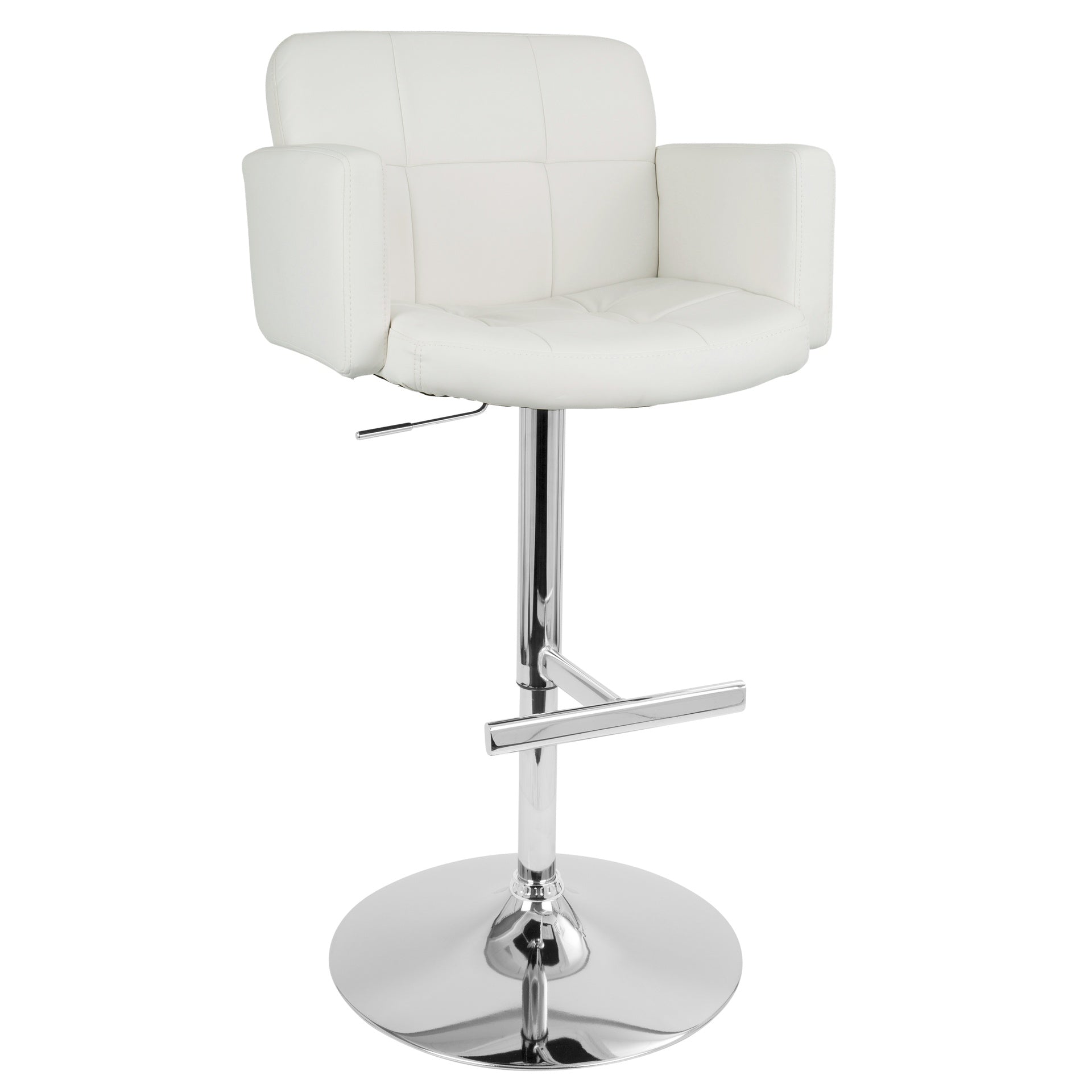 Stout Contemporary Adjustable Barstool with Swivel and White Faux Leather by LumiSource