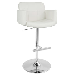 Stout Contemporary Adjustable Barstool with Swivel and White Faux Leather by LumiSource