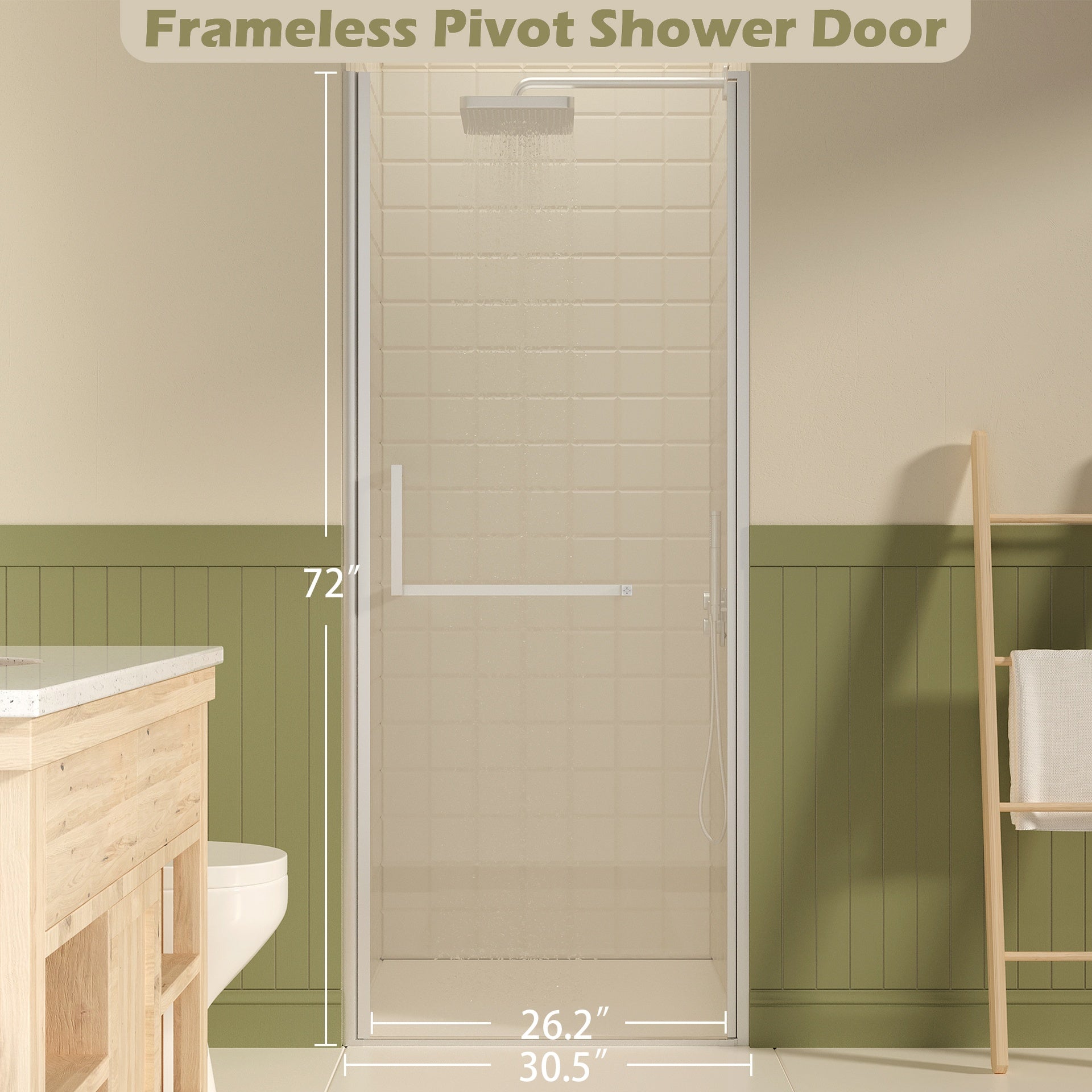 29-30" W ×72" H Frameless Pivot Shower Door, Pivot Swing Shower Glass Doors with 1/4"(6mm) SGCC Clear Tempered Glass,Explosion-Proof Film, Reversible Installation, Brushed Nickel