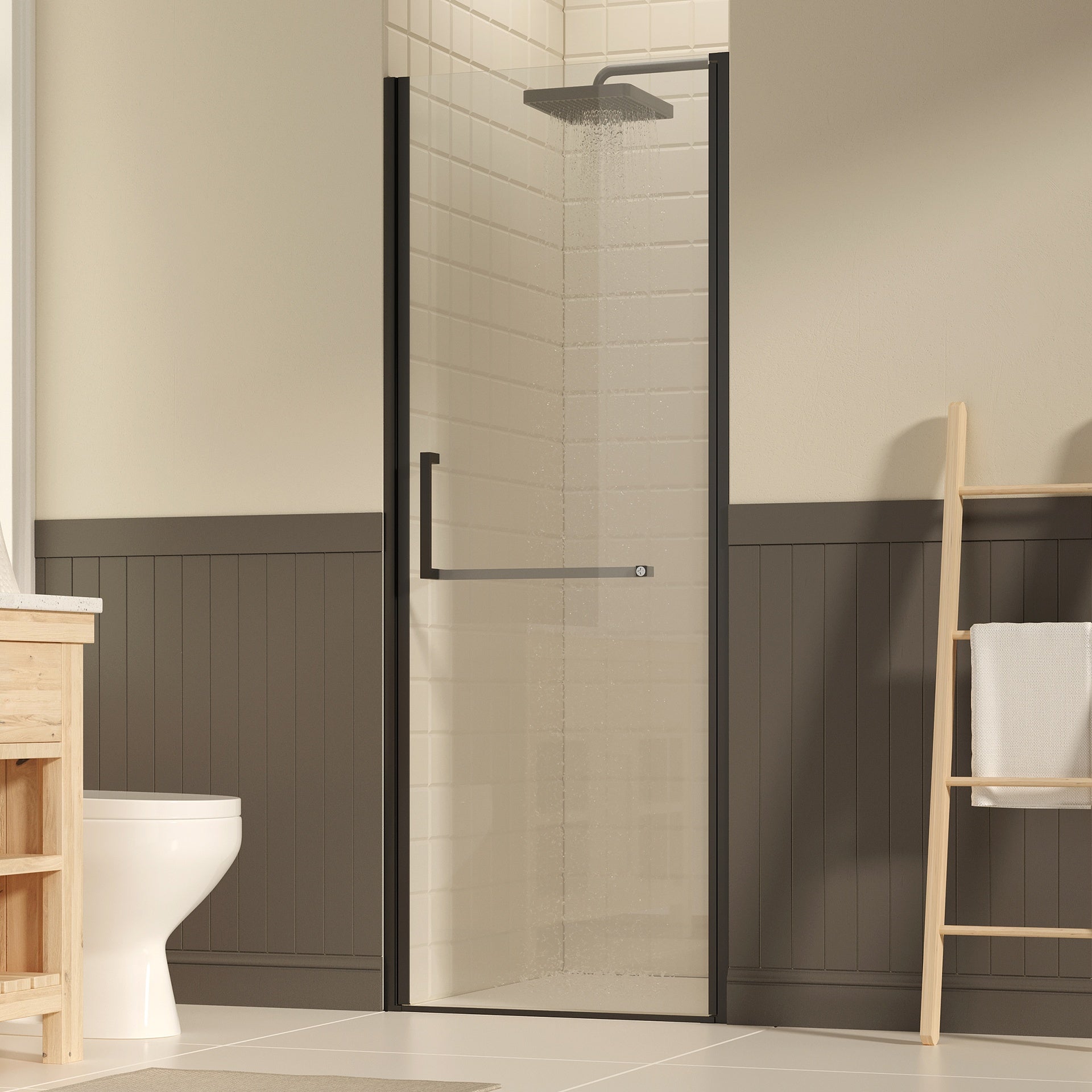 27-28" W ×72" H Frameless Pivot Shower Door, Pivot Swing Shower Glass Doors with 1/4"(6mm) SGCC Clear Tempered Glass,Explosion-Proof Film, Reversible Installation, Matte Black