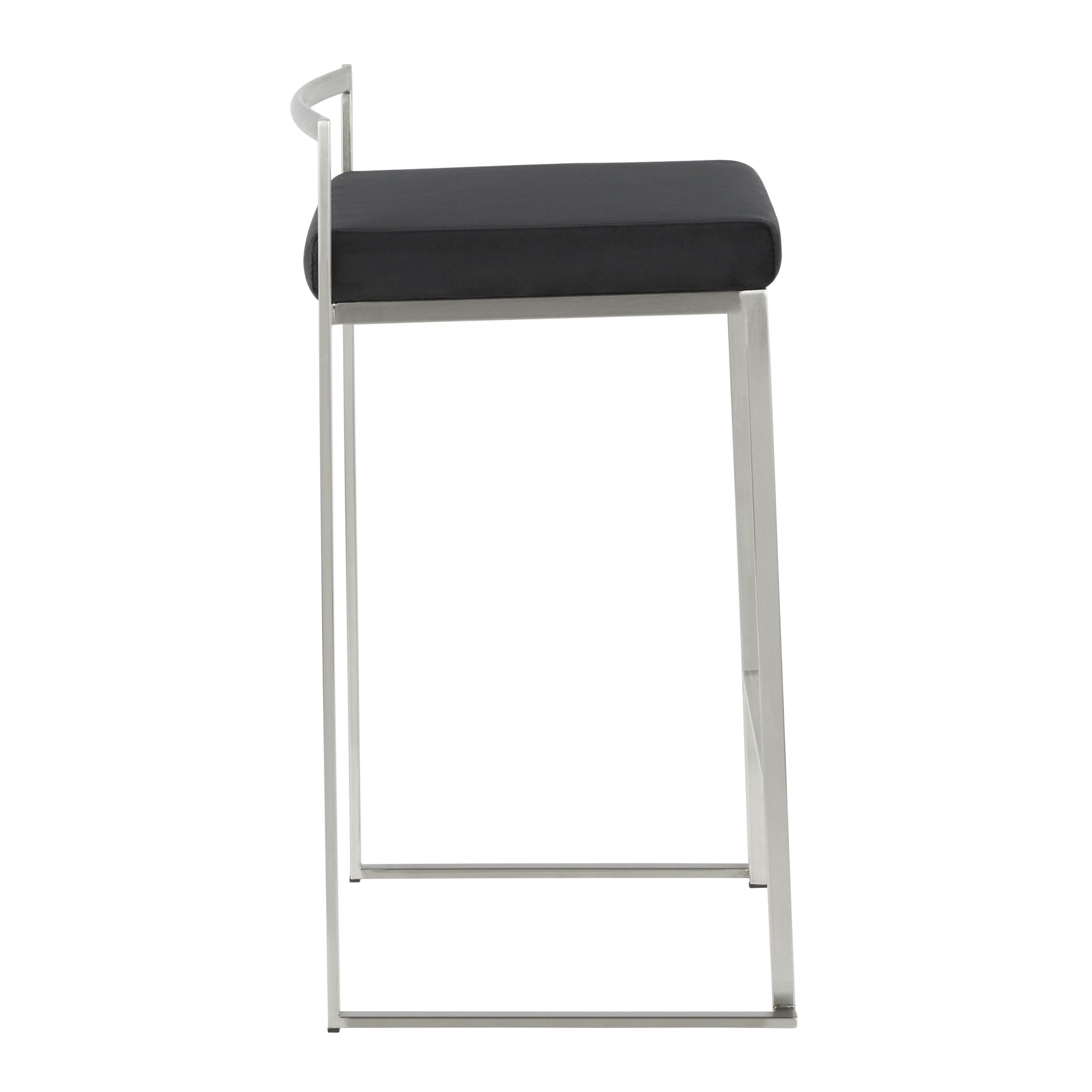 Fuji Contemporary Stackable Counter Stool in Stainless Steel with Black Velvet Cushion by LumiSource - Set of 2