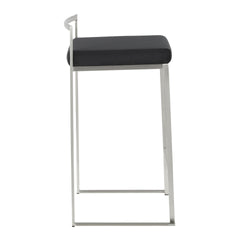 Fuji Contemporary Stackable Counter Stool in Stainless Steel with Black Velvet Cushion by LumiSource - Set of 2