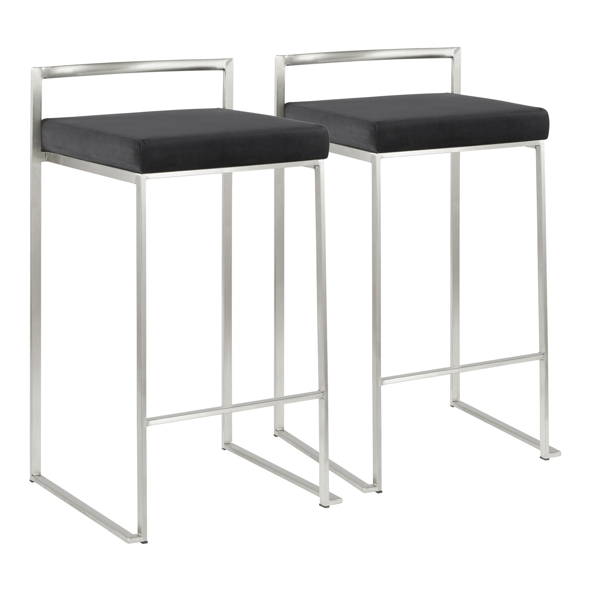 Fuji Contemporary Stackable Counter Stool in Stainless Steel with Black Velvet Cushion by LumiSource - Set of 2