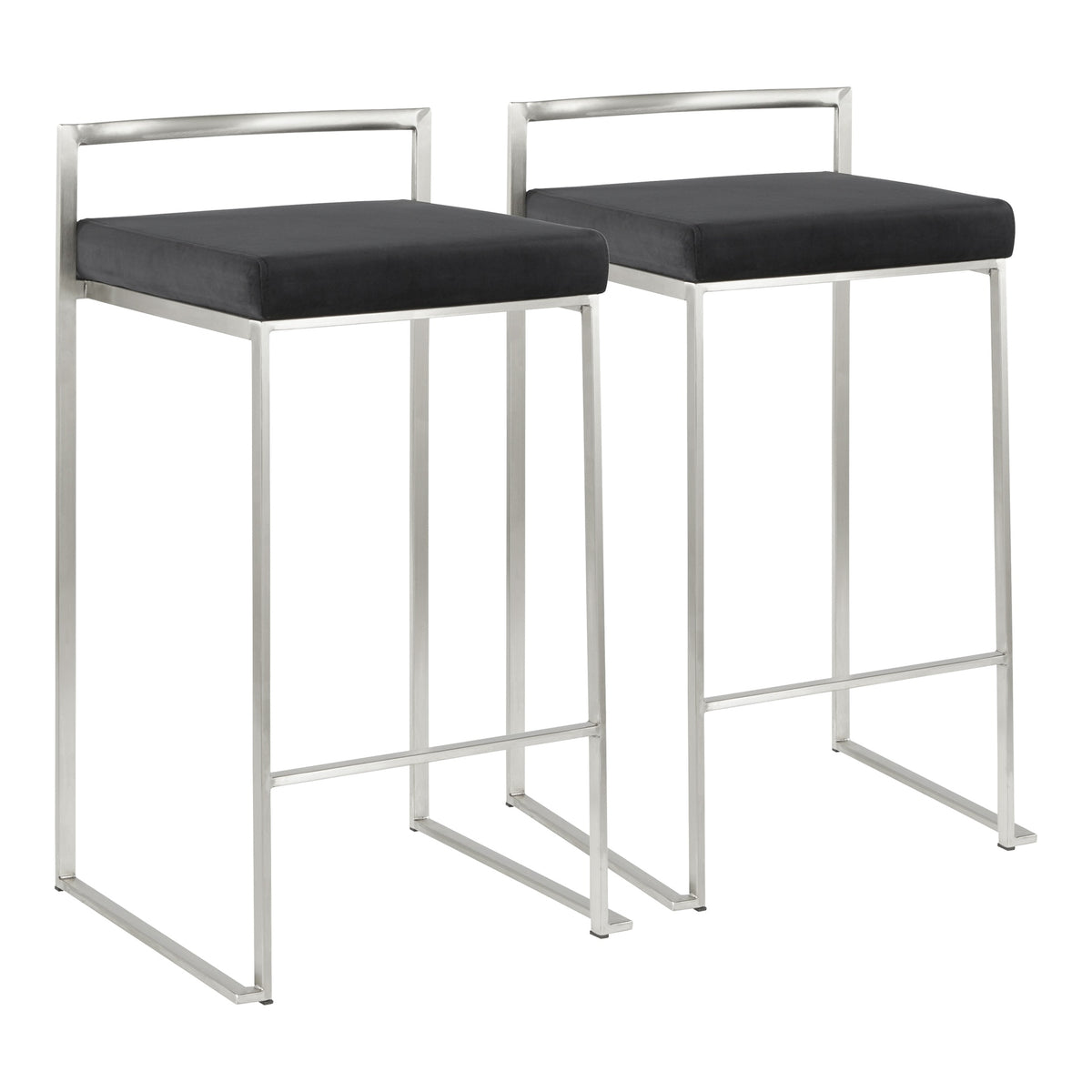 Fuji Contemporary Stackable Counter Stool in Stainless Steel with Black Velvet Cushion by LumiSource - Set of 2