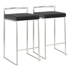 Fuji Contemporary Stackable Counter Stool in Stainless Steel with Black Velvet Cushion by LumiSource - Set of 2