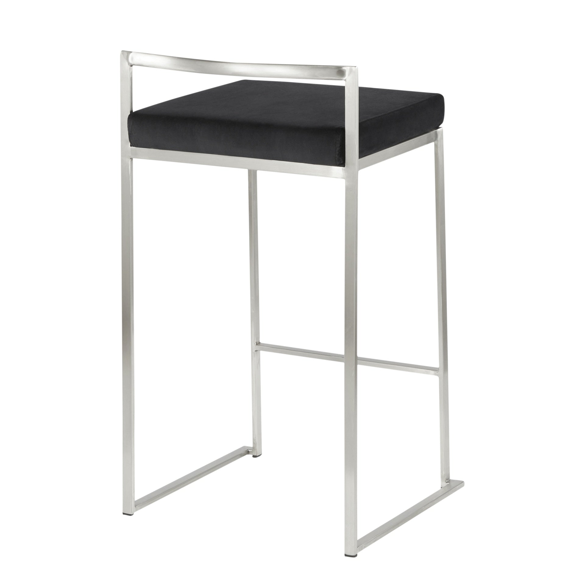 Fuji Contemporary Stackable Counter Stool in Stainless Steel with Black Velvet Cushion by LumiSource - Set of 2