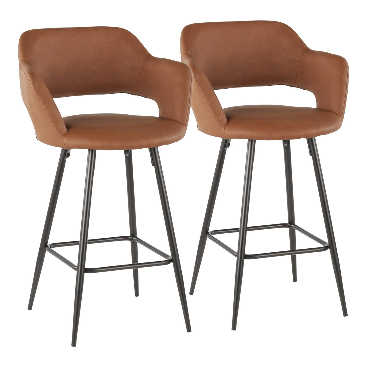 Margarite Contemporary Counter Stool in Black Metal and Brown Faux Leather by LumiSource - Set of 2