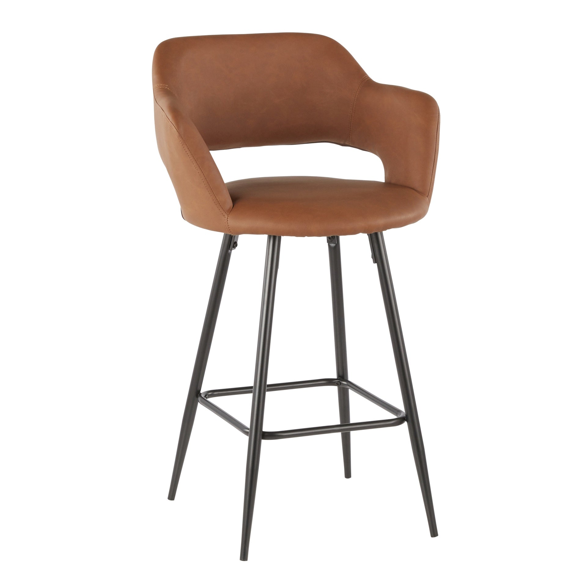 Margarite Contemporary Counter Stool in Black Metal and Brown Faux Leather by LumiSource - Set of 2