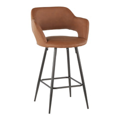 Margarite Contemporary Counter Stool in Black Metal and Brown Faux Leather by LumiSource - Set of 2