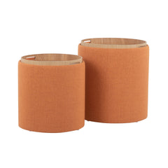 Tray Contemporary Nesting Ottoman Set in Orange Fabric and Natural Wood by LumiSource