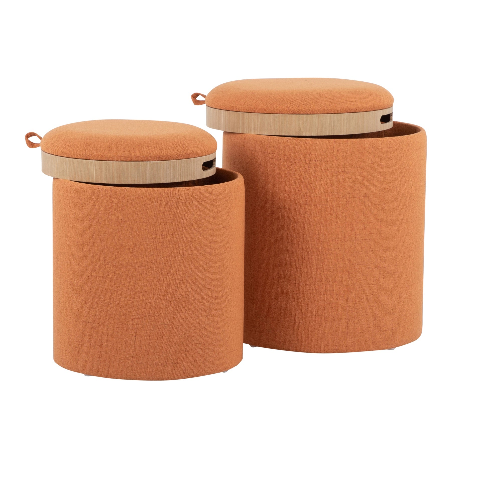 Tray Contemporary Nesting Ottoman Set in Orange Fabric and Natural Wood by LumiSource
