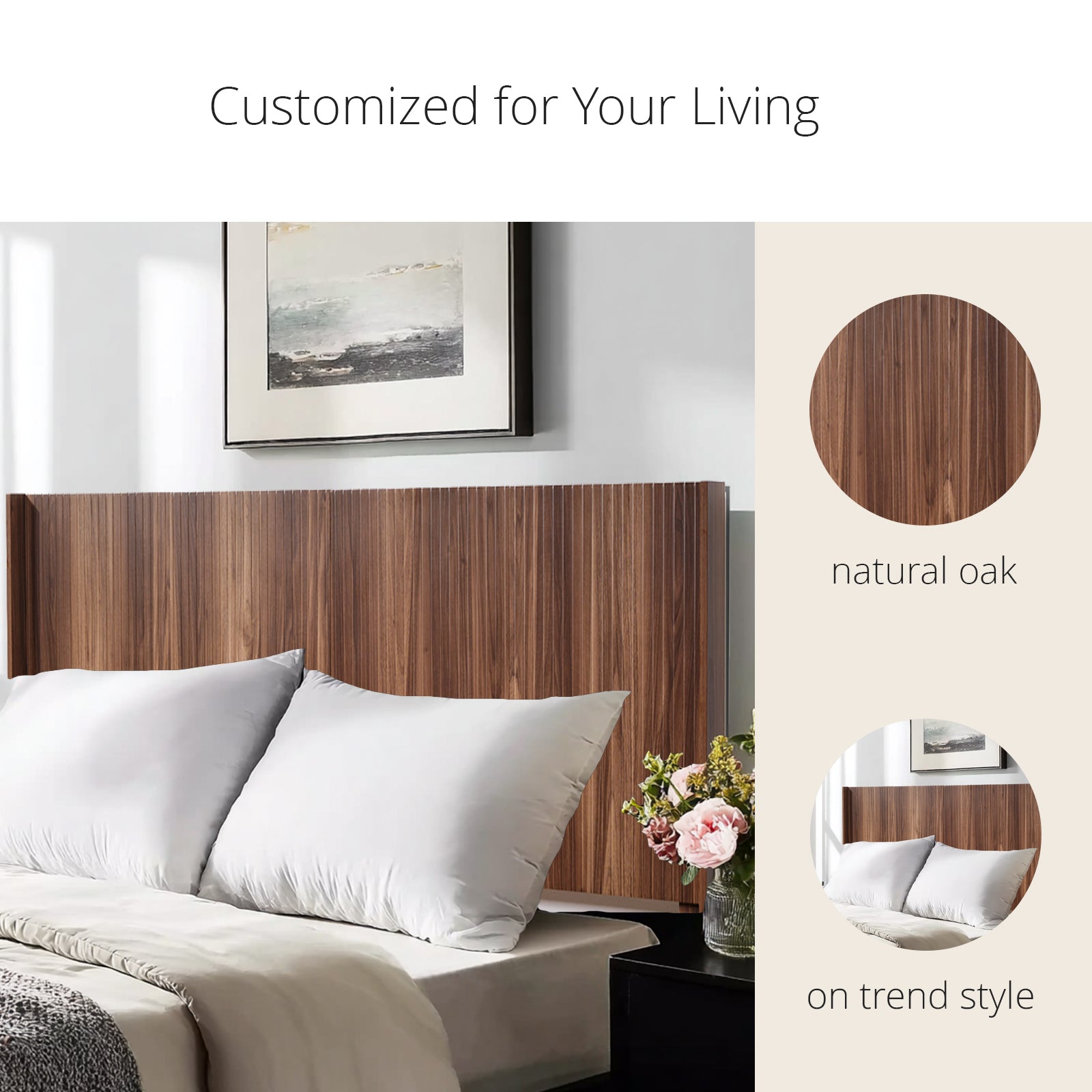 Modern Farmhouse Wood Headboard King Size 80.2 in Wide Wall Mounted Fluted Panel Wingback - Walnut
