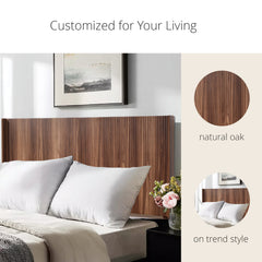 Modern Farmhouse Wood Headboard King Size 80.2 in Wide Wall Mounted Fluted Panel Wingback - Walnut
