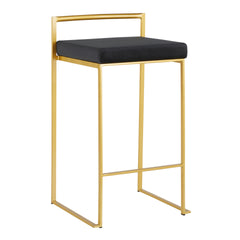 Fuji Contemporary Counter Stool in Gold with Black Velvet Cushion by LumiSource - Set of 2