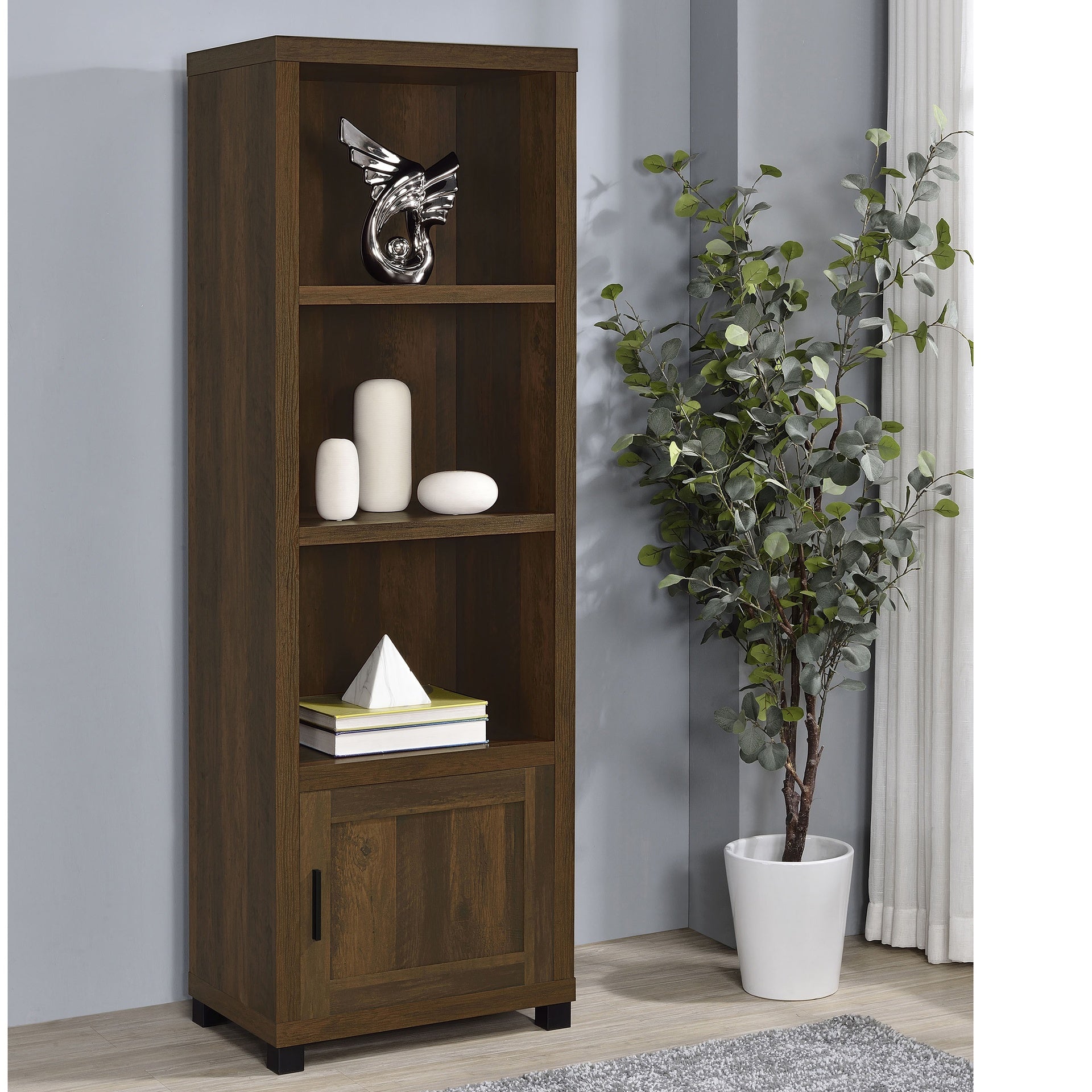 Vivek Dark Pine 3-shelf Engineered Wood Media Tower