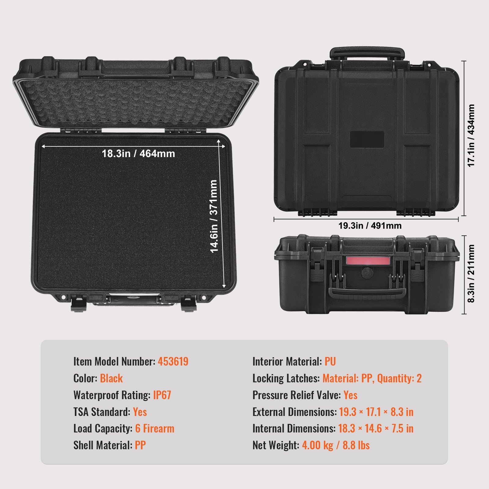 Hard Pistol Cases with Pre-cut PU Foam Lockable Pistol Case for 6 Pistol