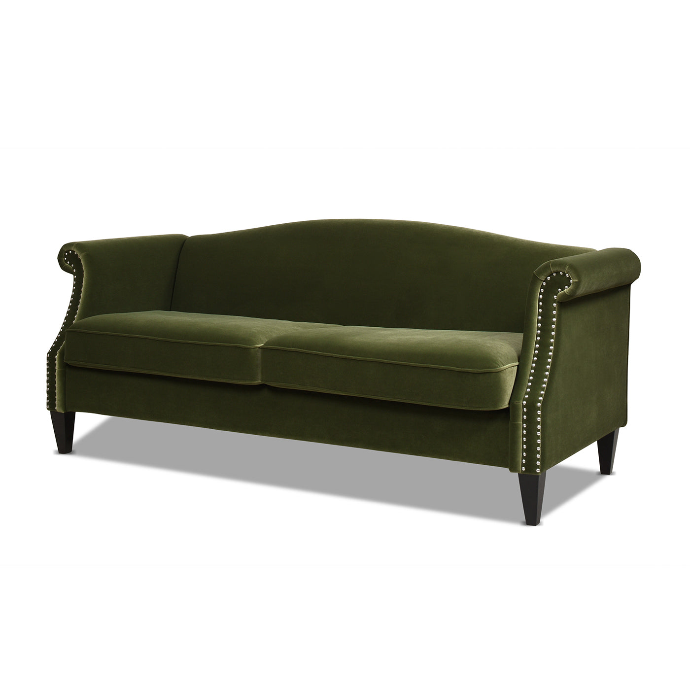 Elaine 77" Camel Back Small Space Sofa, Olive Green Performance Velvet