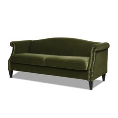 Elaine 77" Camel Back Small Space Sofa, Olive Green Performance Velvet