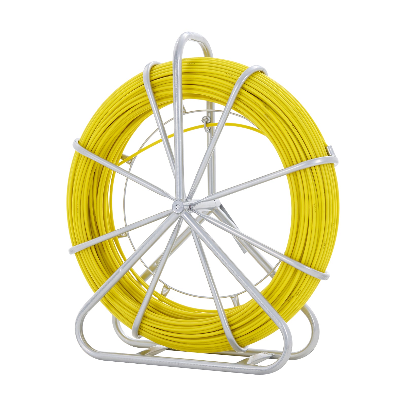 Fish Tape Fiberglass, 425 ft, 1/4 inch, Duct Rodder Fishtape Wire Puller, Cable Running Rod with Steel Reel Stand, 3 Pulling Heads, Fishing Tools for Walls and Electrical Conduit, Non-Conductive