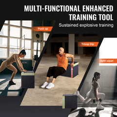 3 in 1 Plyometric Jump Box, 16/14/12 Inch Cotton Plyo Box, Platform & Jumping Agility Box, Anti-Slip Fitness Exercise Step Up Box for Home Gym Training, Conditioning Strength Training, Black