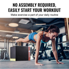 3 in 1 Plyometric Jump Box, 16/14/12 Inch Cotton Plyo Box, Platform & Jumping Agility Box, Anti-Slip Fitness Exercise Step Up Box for Home Gym Training, Conditioning Strength Training, Black