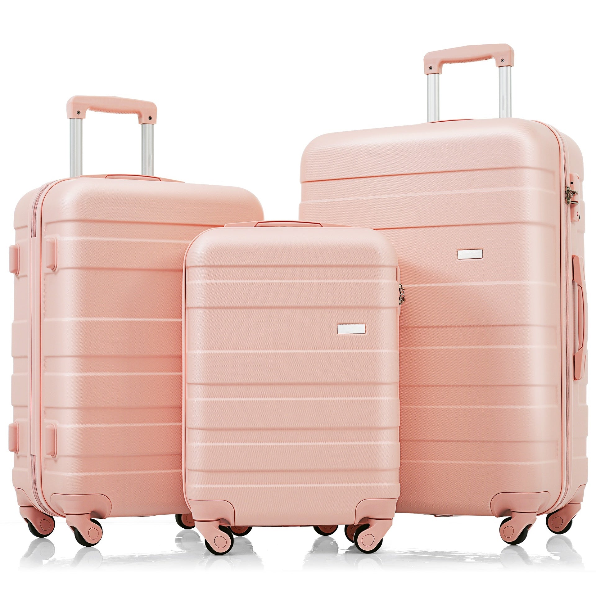 Luggage Sets New Model ABS Hardshell 3pcs Clearance Luggage Hardside Lightweight Durable Suitcase sets Spinner Wheels Suitcase with TSA Lock 20''24''28''( pink)