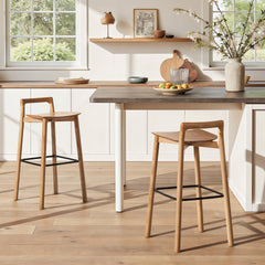 Sven 30" Modern Minimalist Low Back Wood Barstool, Natural Blonde Ash Wood