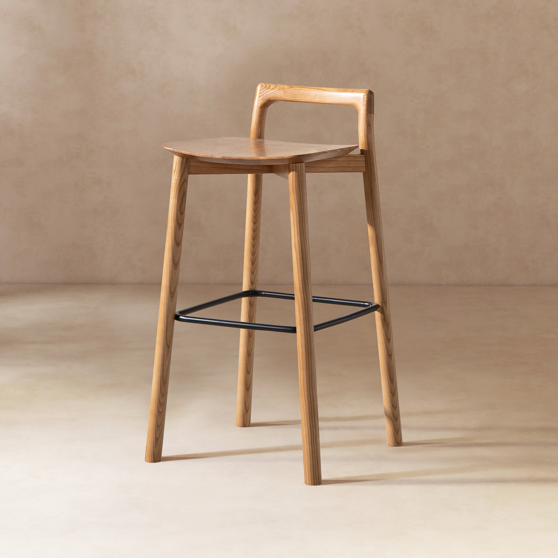 Sven 30" Modern Minimalist Low Back Wood Barstool, Natural Blonde Ash Wood