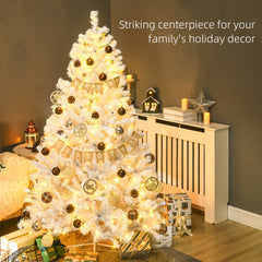 HOMCOM 6' Prelit Artificial White Christmas Trees Home Decor, with Warm White LED Lights, Auto Open, Steel Base