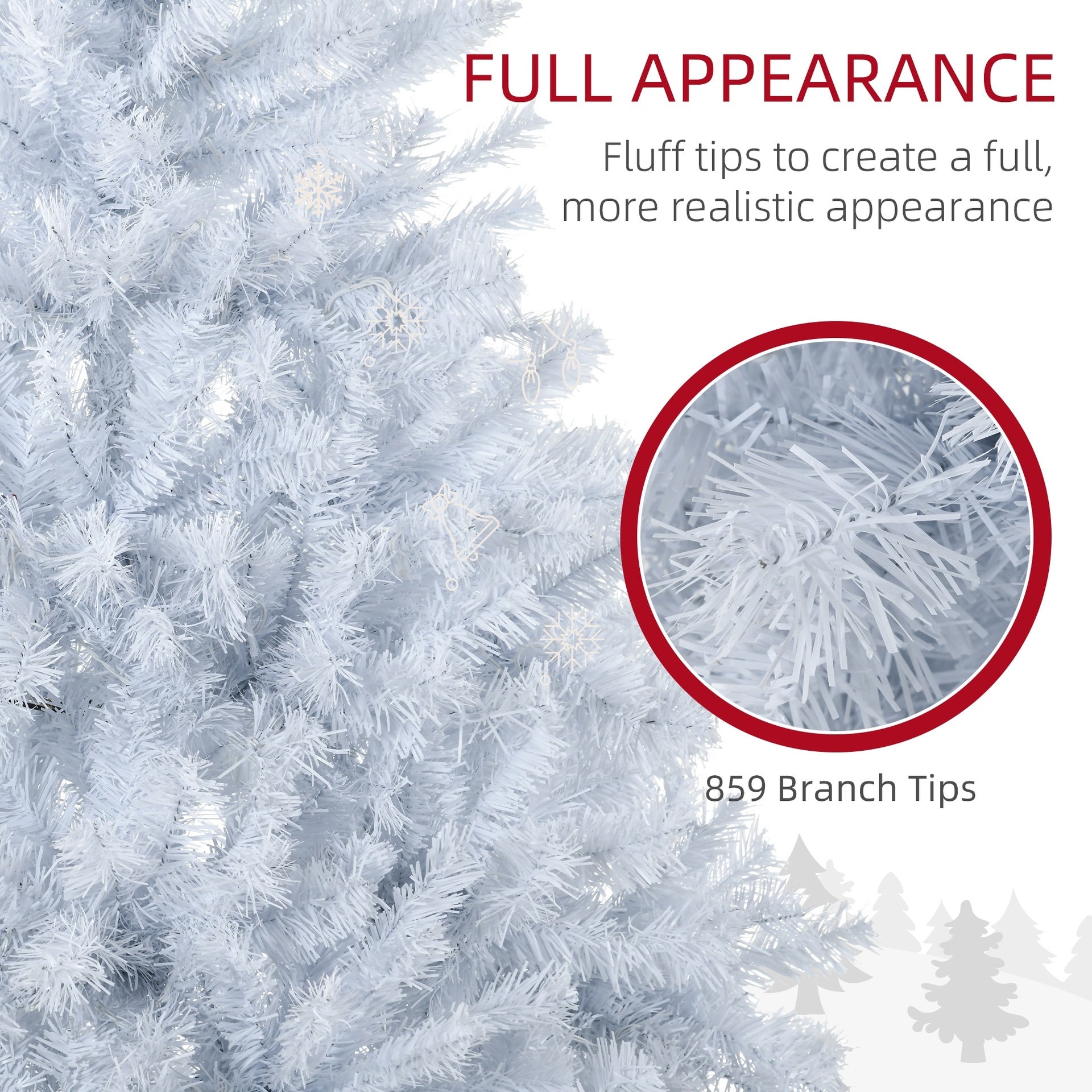 HOMCOM 6' Prelit Artificial White Christmas Trees Home Decor, with Warm White LED Lights, Auto Open, Steel Base