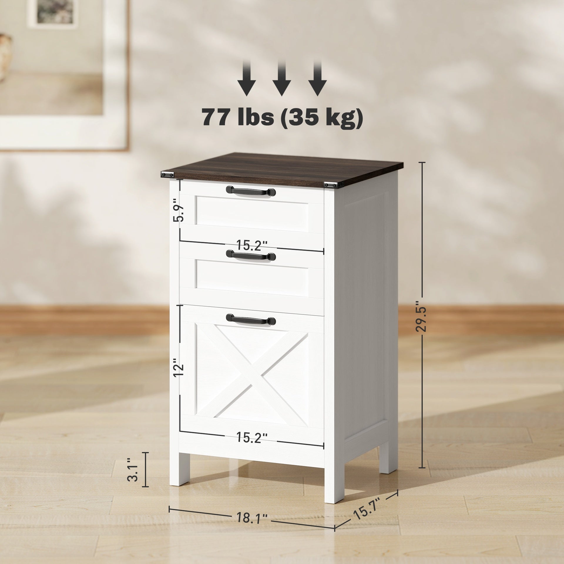 HOMCOM Vertical File Cabinet with 3 Drawers, Rustic Farmhouse Office Storage Cabinet for A4, Letter Size, Distressed White