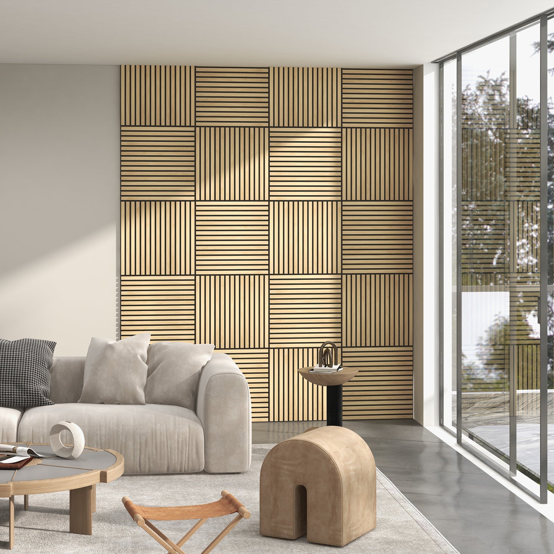 HOMCOM 24" x 24" Wood Panels for Wall, 4 Pack Acoustic Panels, Sound Absorbing Slat Wall for Wall Decor, Home, Oak