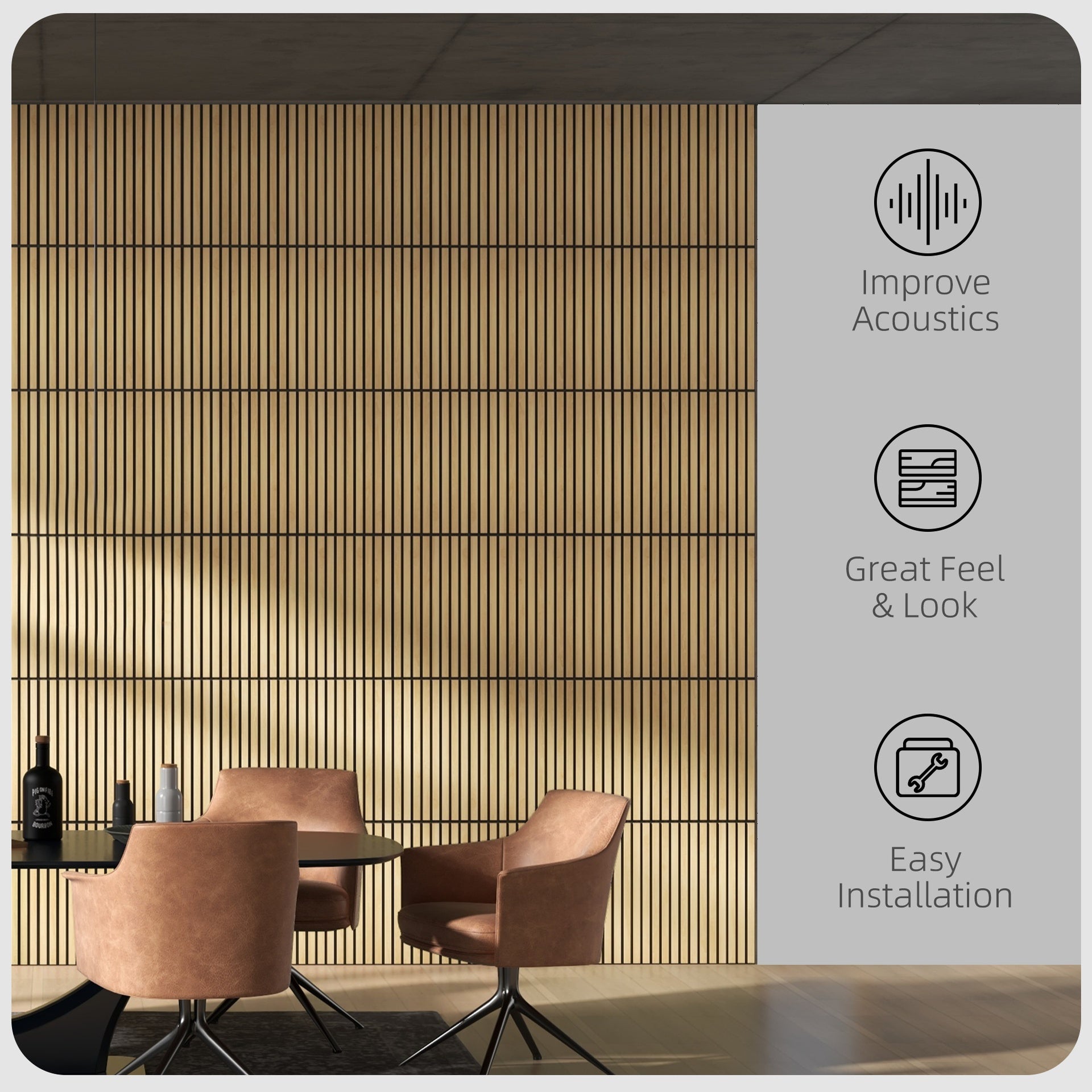 HOMCOM 24" x 24" Wood Panels for Wall, 4 Pack Acoustic Panels, Sound Absorbing Slat Wall for Wall Decor, Home, Oak