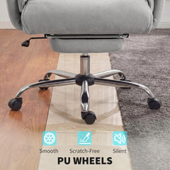 HOMCOM High Back Office Chair, Reclining Desk Chair with Footrest, High Resilience Foam, Rolling Wheels, Light Taupe Gray