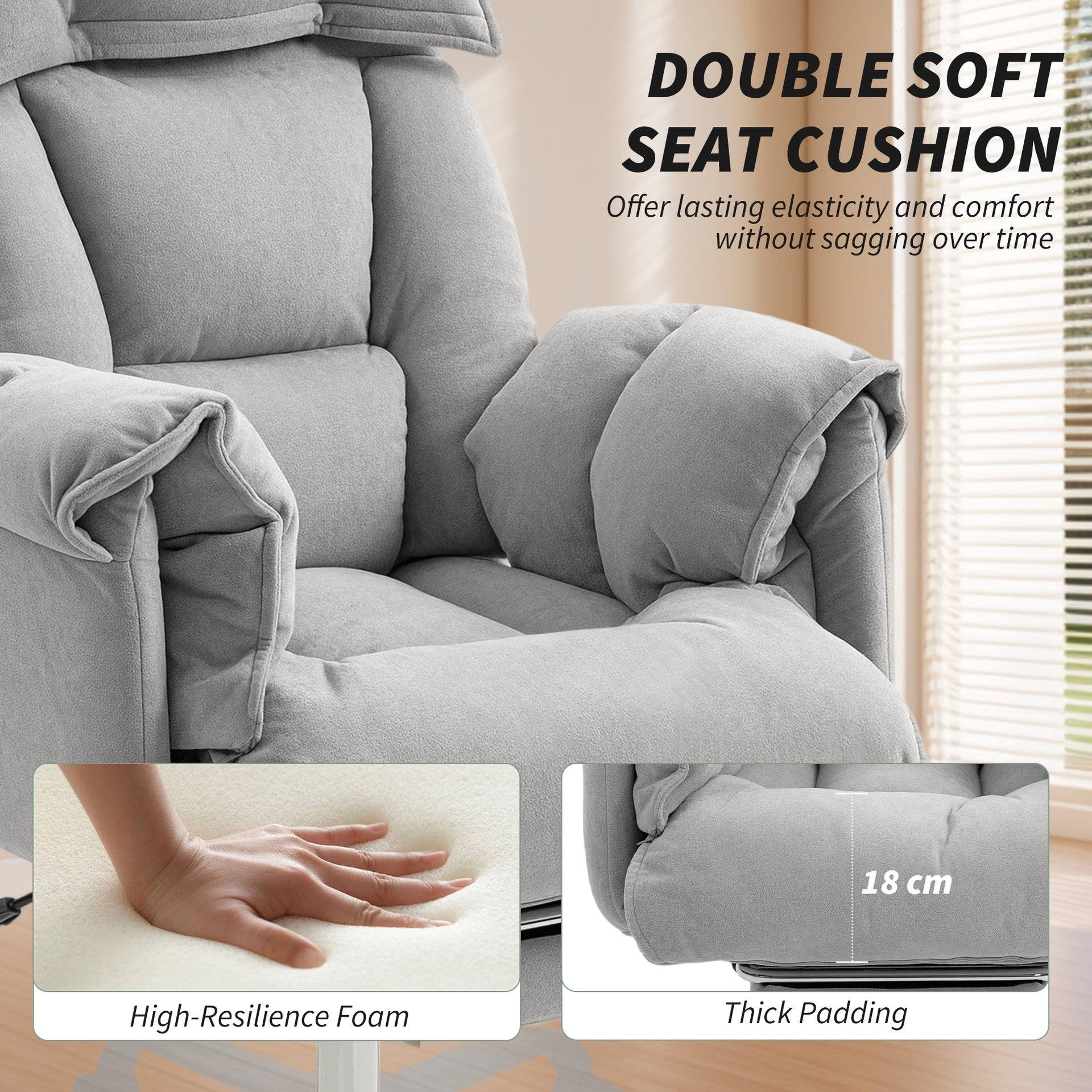 HOMCOM High Back Office Chair, Reclining Desk Chair with Footrest, High Resilience Foam, Rolling Wheels, Light Taupe Gray