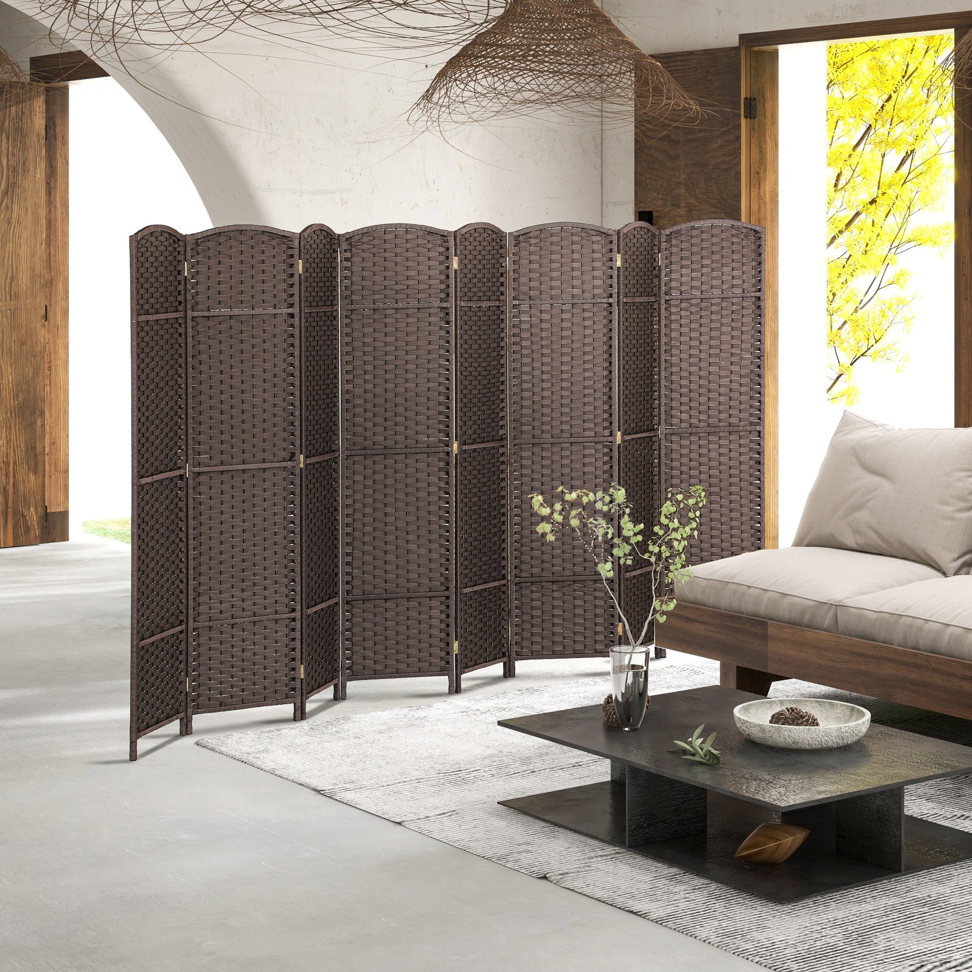 HOMCOM Folding Room Divider Screen 8 Panel 5.6 ' Tall Privacy Screen Freestanding Room Partition for Home Office, Brown