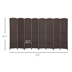 HOMCOM Folding Room Divider Screen 8 Panel 5.6 ' Tall Privacy Screen Freestanding Room Partition for Home Office, Brown