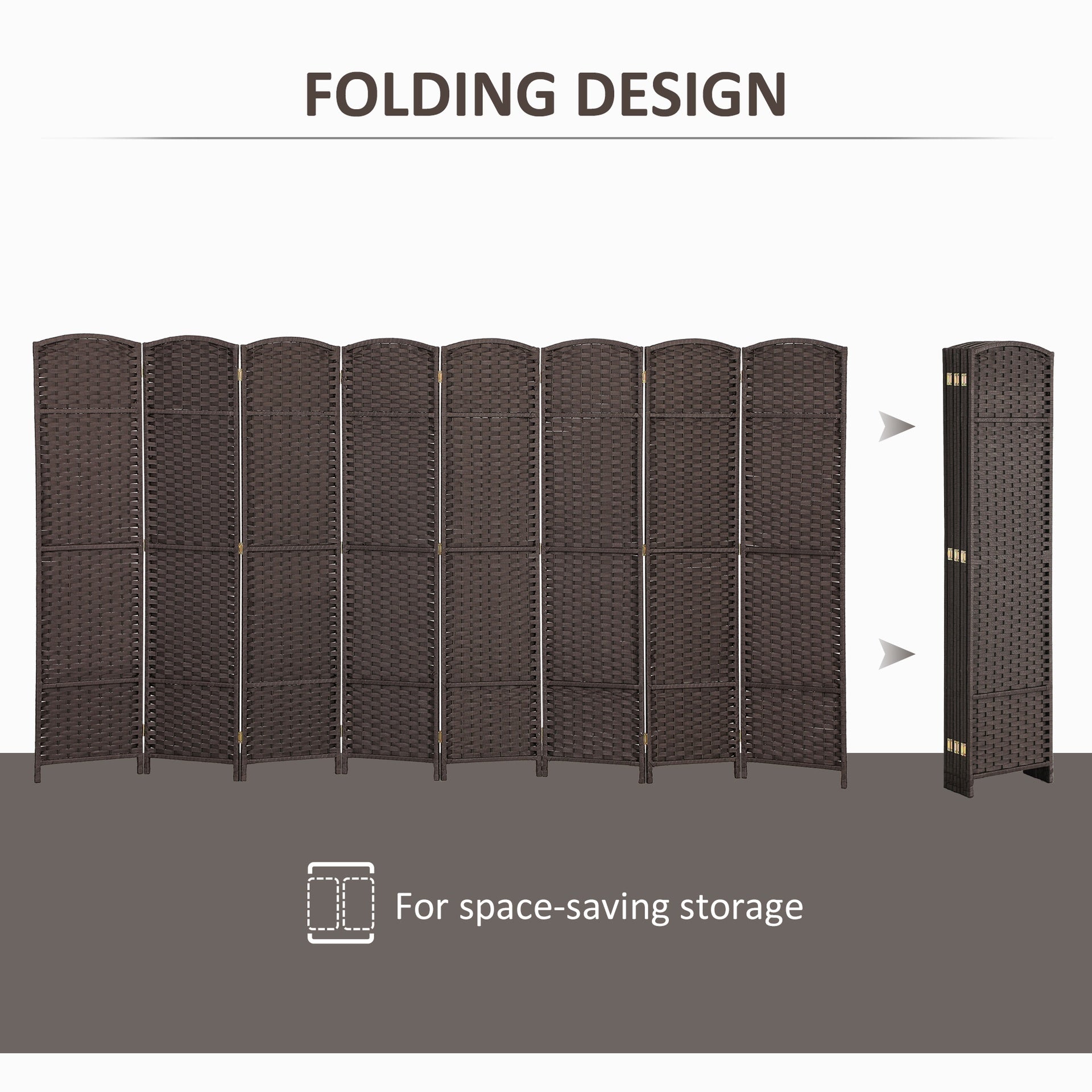 HOMCOM Folding Room Divider Screen 8 Panel 5.6 ' Tall Privacy Screen Freestanding Room Partition for Home Office, Brown