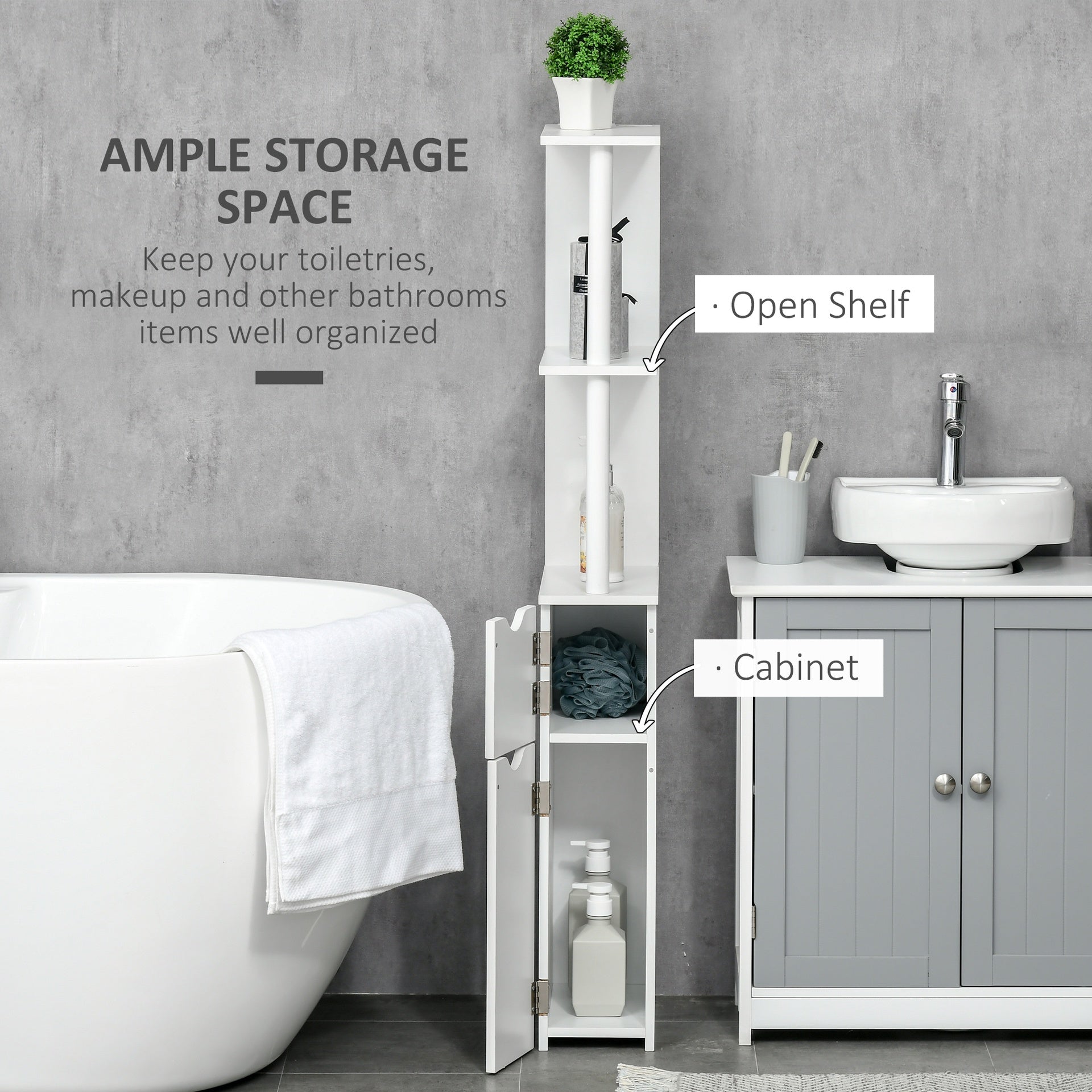kleankin Bathroom Storage Cabinet with Open Shelves, White
