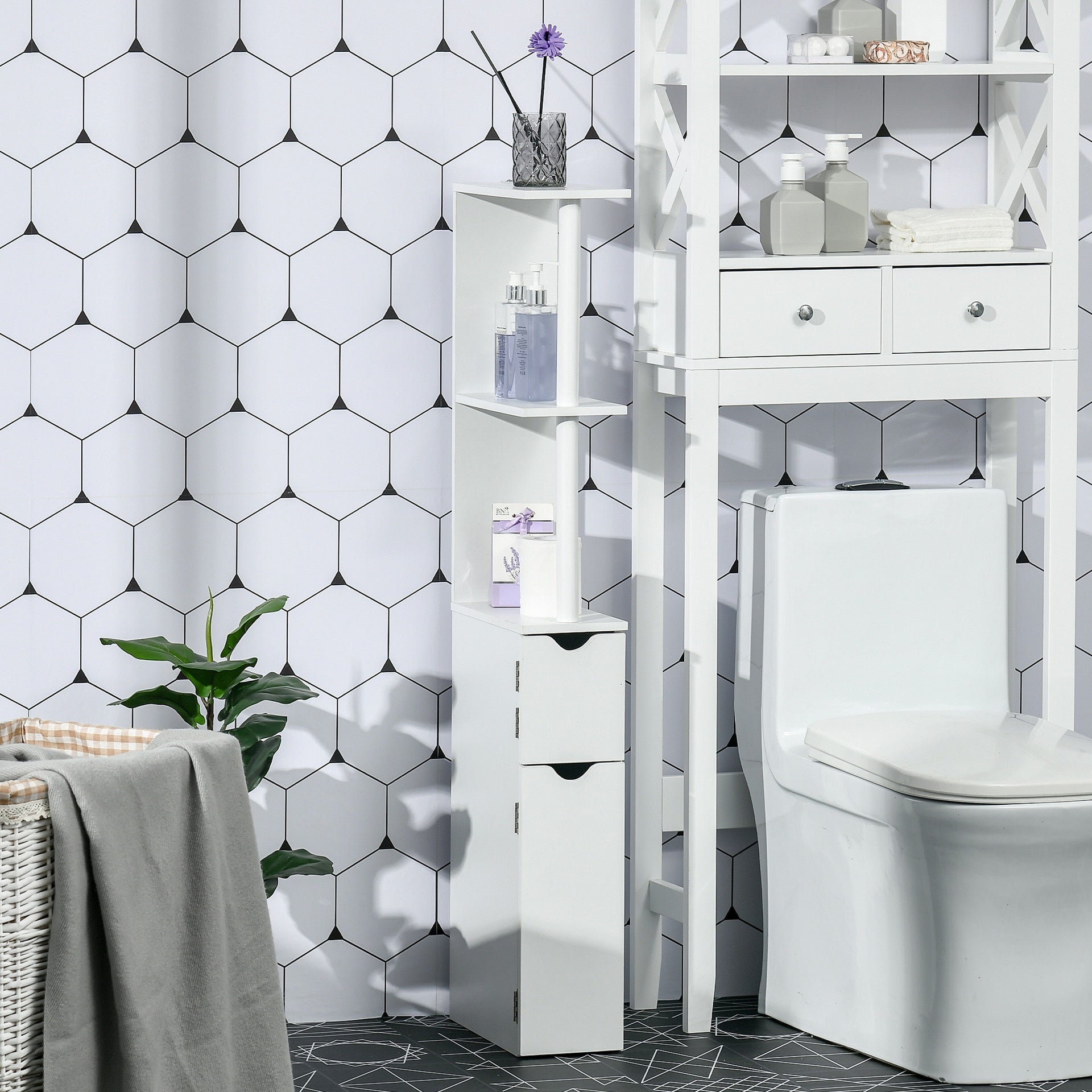 kleankin Bathroom Storage Cabinet with Open Shelves, White