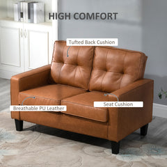 HOMCOM 51" Wide Loveseat with Armrest, 2-Seater Tufted PU Leather Double Sofa, Brown