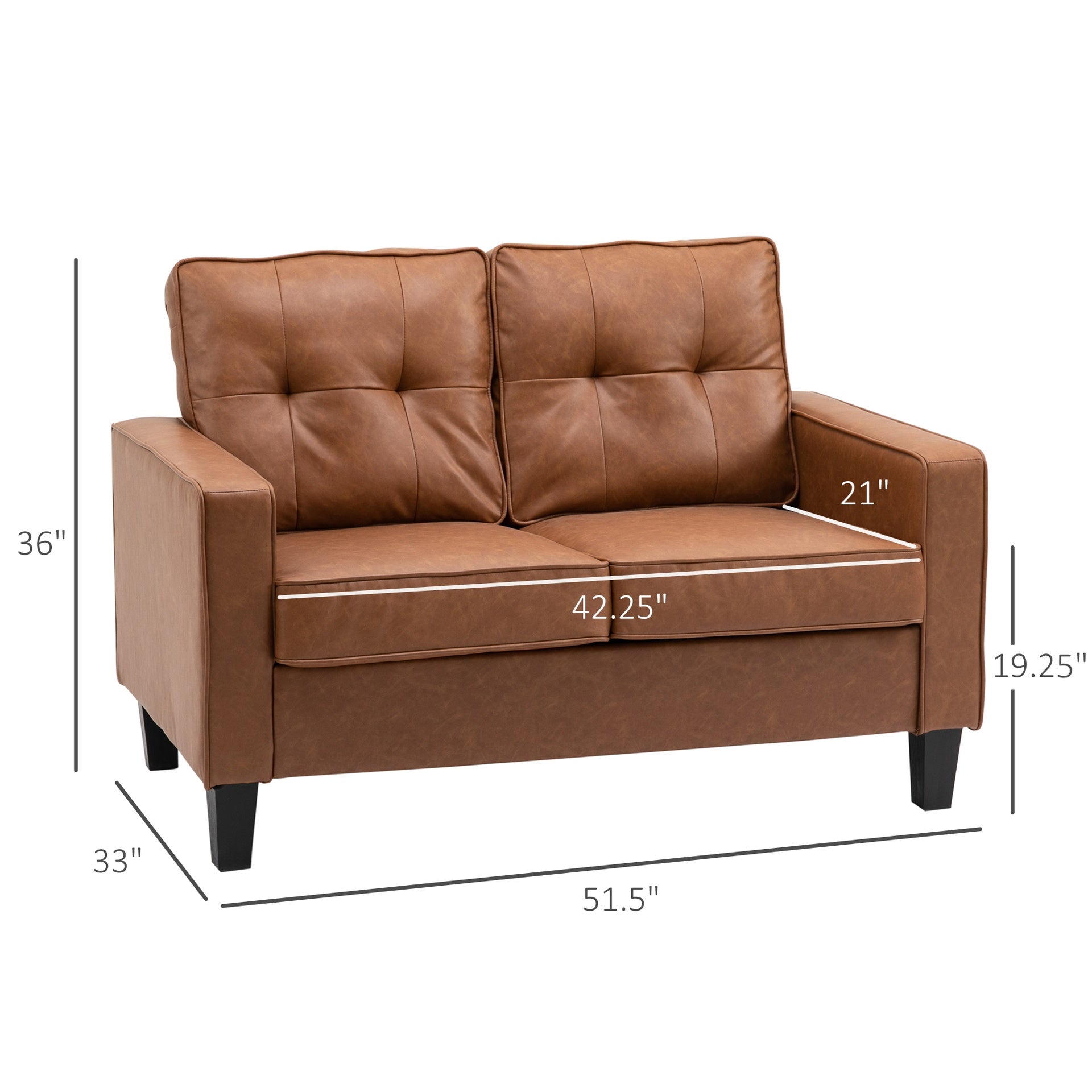 HOMCOM 51" Wide Loveseat with Armrest, 2-Seater Tufted PU Leather Double Sofa, Brown