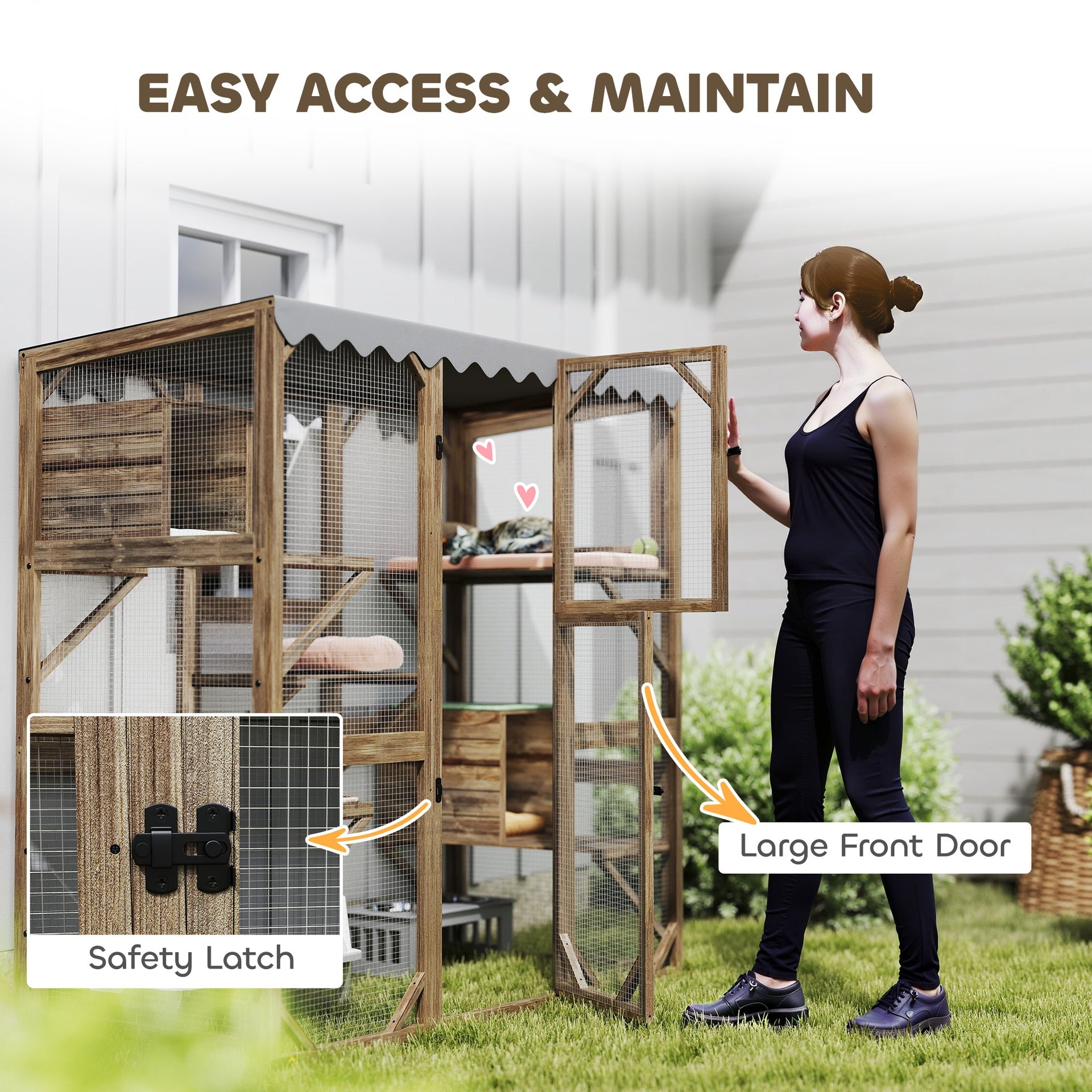 PawHut Outdoor Cat Enclosure with Window Access, 5 Platforms and 2 Resting Boxes, Waterproof Roof for Multiple Cats, Brown